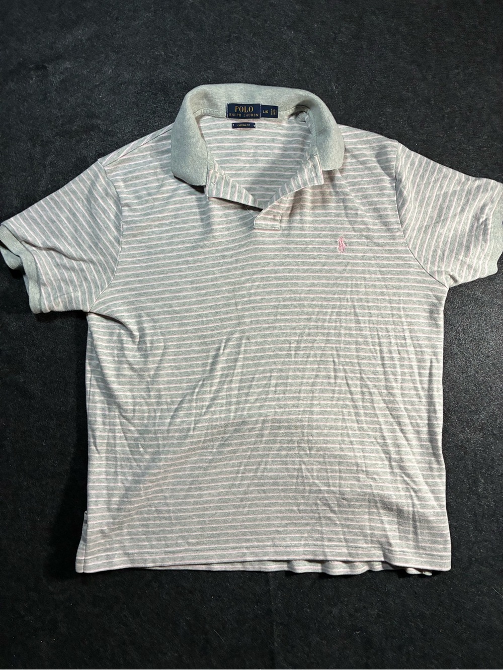 Polo by Ralph Lauren Light Gray & White Striped Cotton Polo